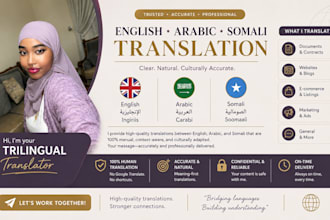 do professional english, somali, and arabic translations