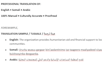do professional english, somali, and arabic translations