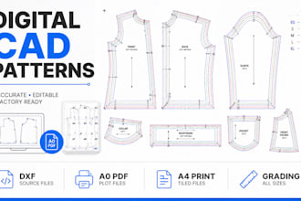 make digital sewing patterns and pattern grading for garments and clothing