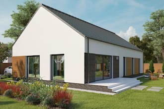 enhance 3d single family house, modular home exterior, apartment interior render