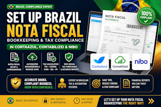 set up brazil nota fiscal bookkeeping in contaazul, contabilizei and nibo