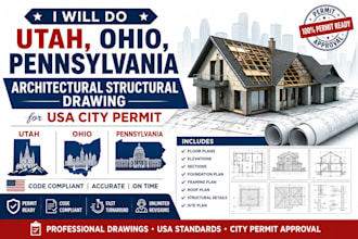 do utah, ohio, pennsylvania architectural structural drawing for USA city permit
