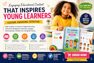 create engaging kids educational workbook, lesson plan curriculum and worksheets