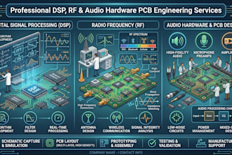 design dsp, rf, audio hardware pcb, preamps, amplifier, and audio circuit board