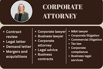 corporate lawyer for legal advice ,legal letter, acquisition,litigation,taxation