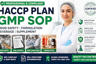 create haccp plan, gmp sop and food safety food formulation beverage supplement
