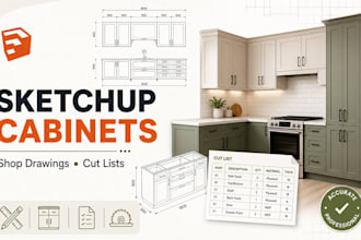 design sketchup kitchen cabinets, furniture shop drawings and cut lists