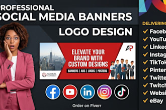design facebook, twitter, linkedin, youtube banner or logo