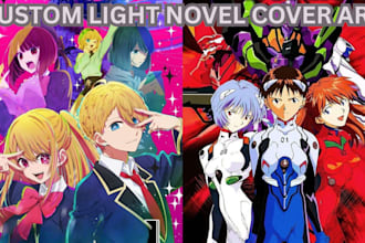 design anime light novel cover illustration, manhwa webtoon cover isekai art