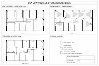 design USA low voltage, voice data, cctv and fire alarm drawings for washington