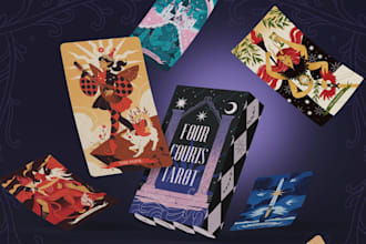 design custom card game, board game, tcg, tarot, rulebook and playing cards