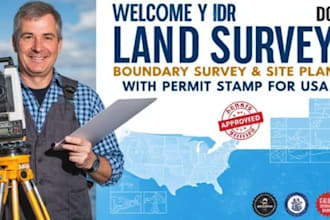 do land survey, boundary survey and site plan with permit stamp for USA