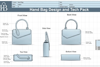 create complete bag tech packs for sampling manufacturing and production