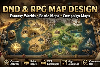 create dnd map, rpg environment map and fantasy landscape