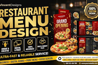 design restaurant menu, food menu, digital menu and menu board