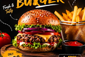 design eye catching food restaurant burger flyer poster and social media post