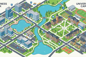 draw unique isometric map illustration flat design 2d isometric map