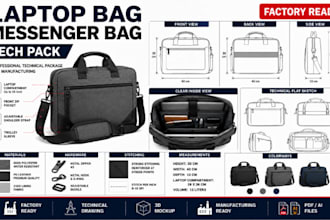 create laptop bag messenger bag 3d mockup for manufacturing factory ready