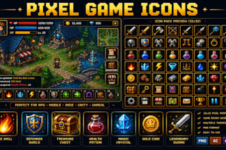 create pixel art icons, props, characters, sprites and game assets 8 16 bit