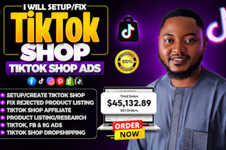 setup tiktok shop, facebook shop, instagram shop, shopify dropshipping store