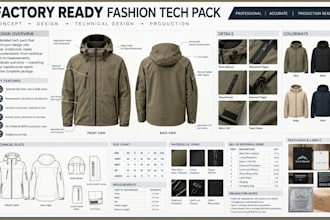 be fashion tech pack designer, technical flat, garment tech pack for production