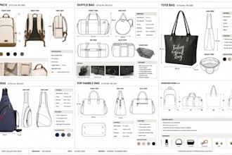 create fashion handbag, backpack tech pack and detailed bag drawings