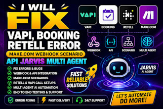 fix vapi, booking error make com claude tag webhook scenario jarvis muti agent