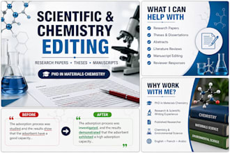 proofread reviewing and edit chemistry manuscripts, theses and research papers