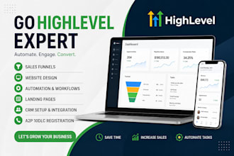 build gohighlevel CRM, sales funnel, automation, website, and saas