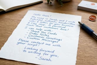 handwritten letter, notes, card for your business, etsy shop