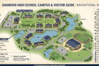 do branded campus and arena map, school map, visitor map, venue navigation map
