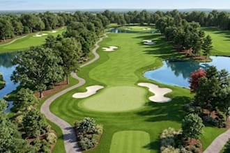 do photorealistic 3d golf course, mini golf, and putting green landscape design