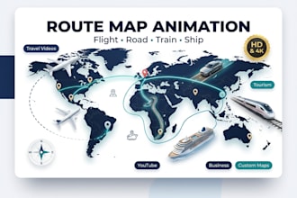 animate tourism, flight path, road trip, train and ship routes on any map