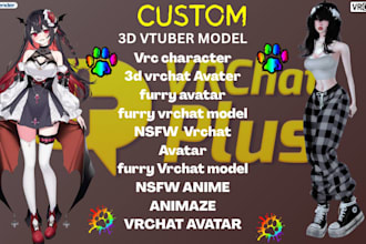 create anime vtuber avatar, custom vrchat model, furry avatar and vrm rig
