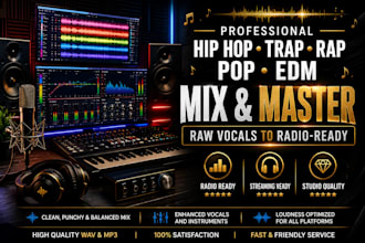 professionally mix and master hip hop trap rap pop edm raw vocal with instrument