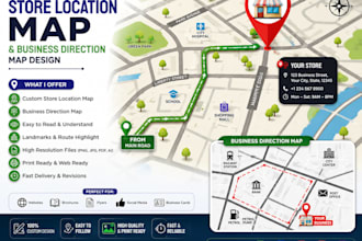 create a professional store location map and business direction map design
