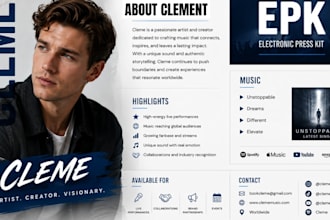 design dj press kit, music epk, artist media kit, for festival booking agency
