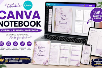 design editable canva notebook journal planner workbook PDF KDP digital notebook