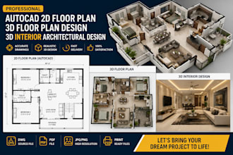 autocad 2d floor plan, 3d floor plan design, 3d interior architectural design