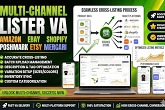 do product listing amazon ebay shopify poshmark etsy mercari lister VA