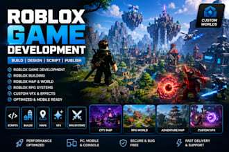 develop roblox game, roblox building, roblox map, roblox world, roblox rpg, vfx