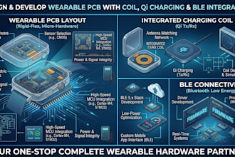 develop wearable pcb with tx rx coil, qi charging , ble integration