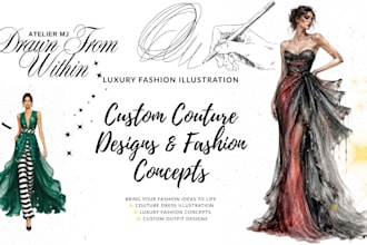 create luxury fashion illustrations and couture dress designs