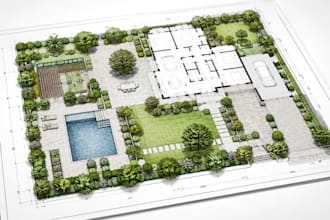 do autocad landscape design, garden, backyard, patio, pool and front yard design