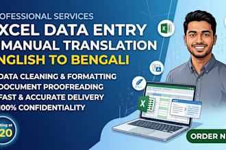 do excel data entry, english to bengali translation