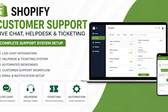 setup shopify customer support system, live chat, helpdesk and ticketing