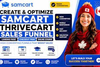 create samcart thrivecart sales funnel landing page, checkout page online course