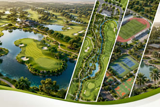 design 3d realistic golf course, sports complex, master plan an golf hole layout