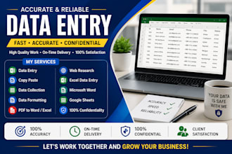 do flawless data entry, web research, and excel copy paste