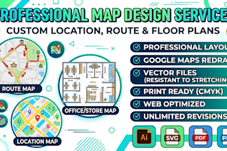 design business location maps and route maps for print and web